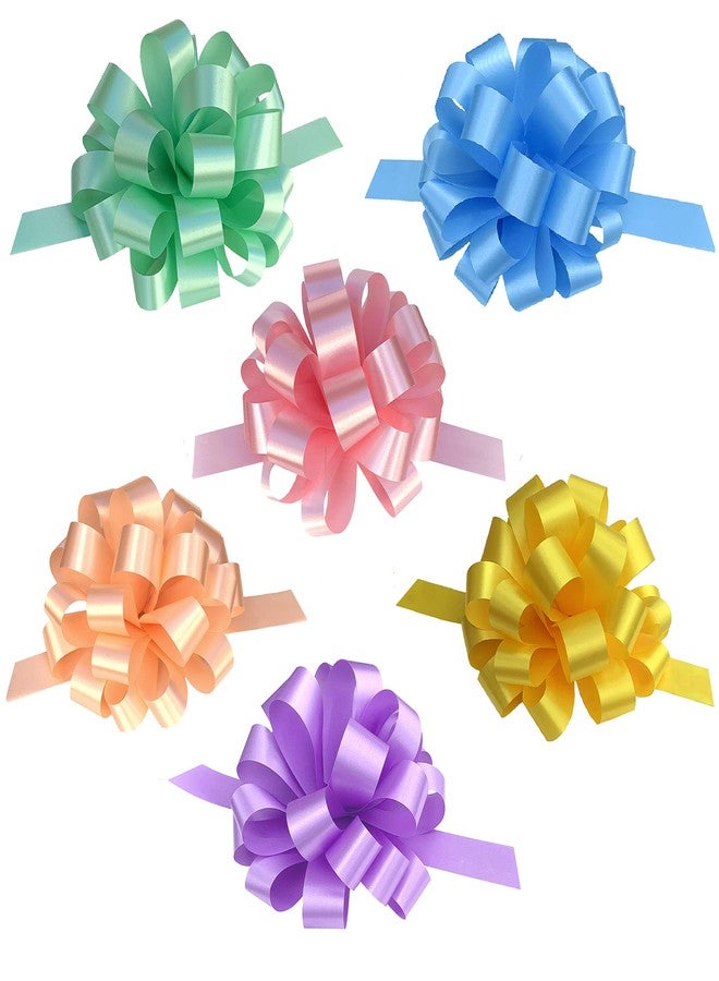 GiftWrap Etc. Large Pastel Gift Ribbon Bows - 8" Wide, Set of 6 Pull Bows, Lavender, Mint, Yellow, Rose, Spring, Summer, Gift Basket Decorations, Birthday, Fundraiser, Christmas, Easter - Image 1